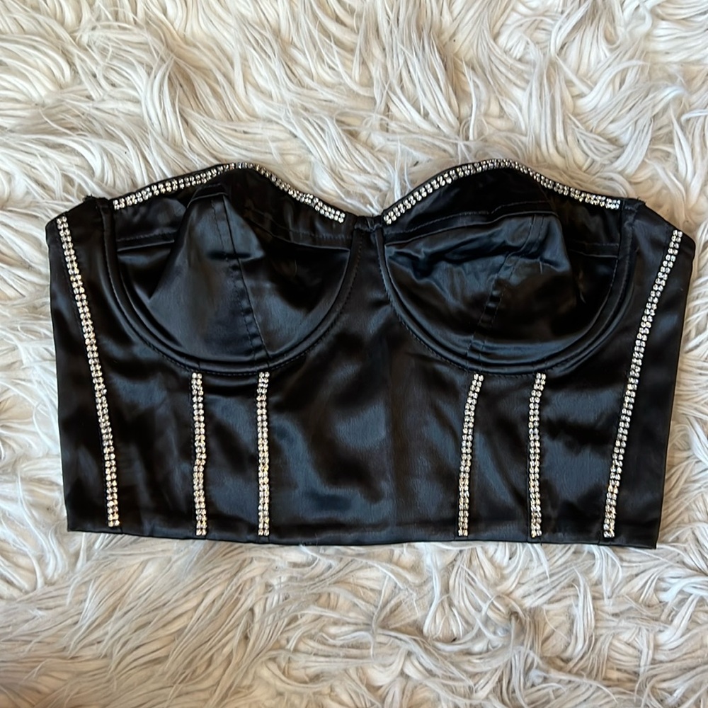 NWT black corset bustier with rhinestones